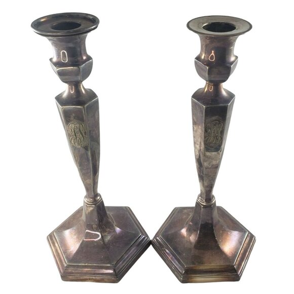 Antique Gorham Silverplate Candlesticks 1914 1913 Candle Holders